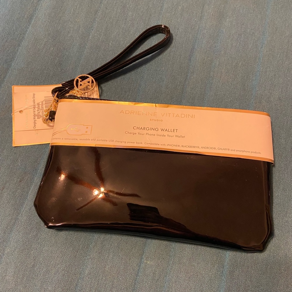 Adrienne Vittadini Black Patent Charging Wallet